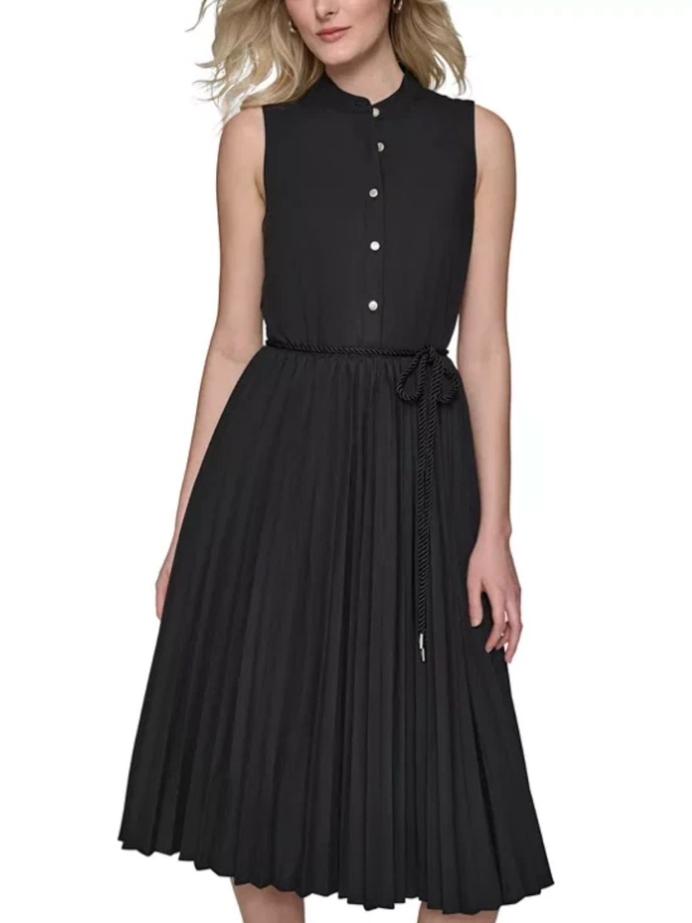 Karl Lagerfeld Paris Women's Belted Pleated Midi Dress